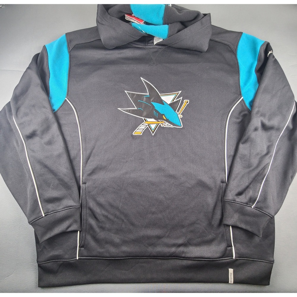 Vintage Reebok San Jose Sharks NHL Hockey Hoodie Mens XL NWT Retro Face Off